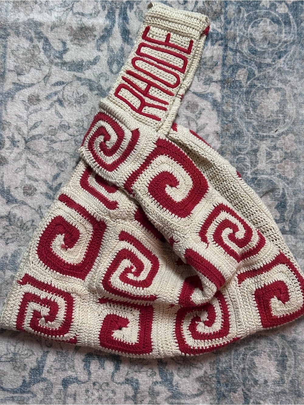 RHODE Red and Cream Swirl Crochet Bag